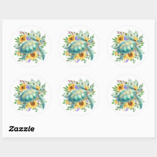 Sticker Rond Elégante tortue marine Pastel