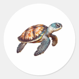 Sticker Rond Elégante Tortue Mer
