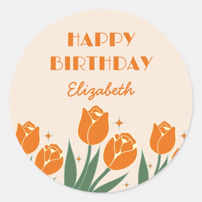 Sticker Rond Elégante Tulipe rétro Floral Orange Anniversaire (Devant)