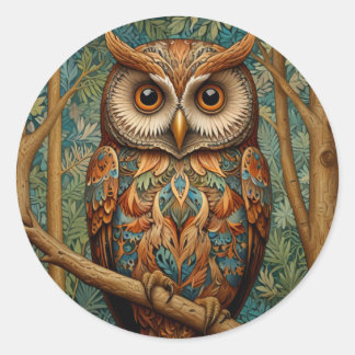 Sticker Rond Élégante végétation forestière de hibou rétro