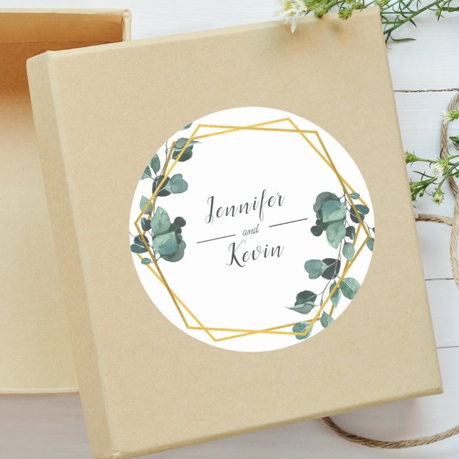 Sticker Rond Élégante verdure aérée Eucalyptus Mariage (Elegant airy eucalyptus sticker adds fresh greenery charm to wedding stationery.)