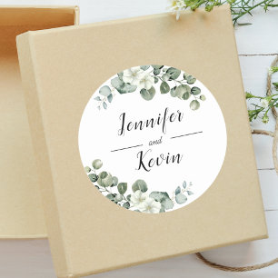 Sticker Rond Élégante verdure eucalyptus mariage personnalisé