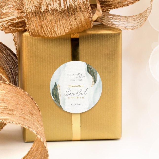 Sticker Rond Elégante verdure Fête des mariées or Aquarelle (Créateur téléchargé)