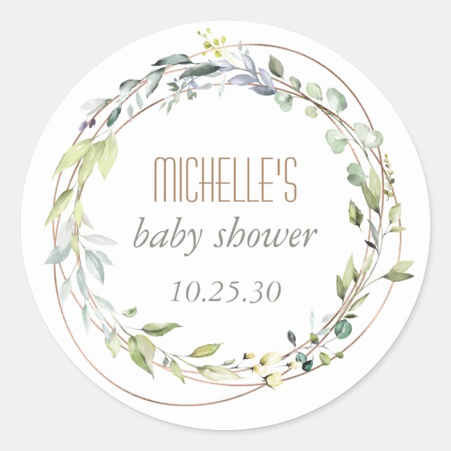 Sticker Rond Elégante verdure moderne Aquarelle, Baby shower (Devant)