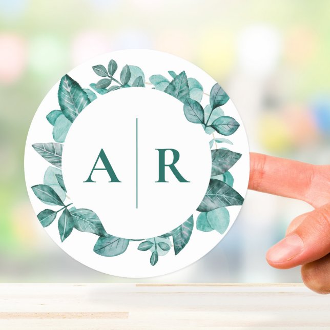 Sticker Rond Elégante verdure Turquoise Aquarelle Mariage moder (Créateur téléchargé)