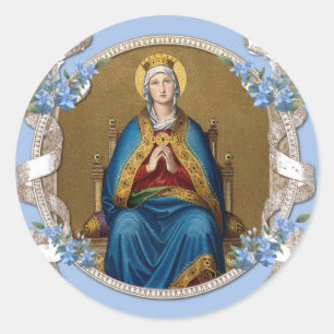 Sticker Rond Élégante Vierge Religieuse Marie Florale Bleue