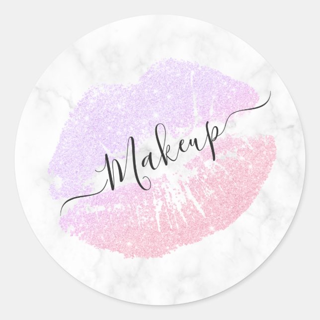 Sticker Rond Elégante violet rose or parties scintillant lèvres (Devant)