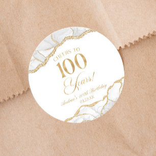 Sticker Rond Elégante White Gold Agate 100e fête d'anniversaire