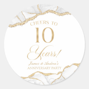 Sticker Rond Elégante White Gold Agate 10e anniversaire fête