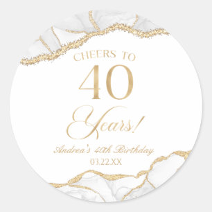 Sticker Rond Elégante White Gold Agate 40e fête d'anniversaire
