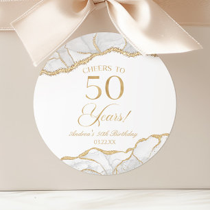 Sticker Rond Elégante White Gold Agate 50e fête d'anniversaire