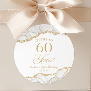 Sticker Rond Elégante White Gold Agate 60e fête d'anniversaire