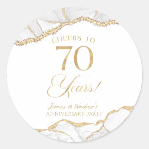 Sticker Rond Elégante White Gold Agate 70e Anniversaire Party