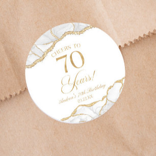 Sticker Rond Elégante White Gold Agate 70e fête d'anniversaire