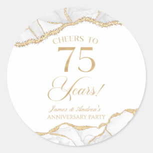 Sticker Rond Elégante White Gold Agate 75e Anniversaire Party