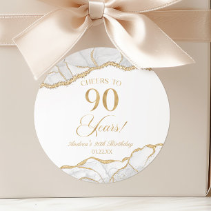 Sticker Rond Elégante White Gold Agate 90e fête d'anniversaire