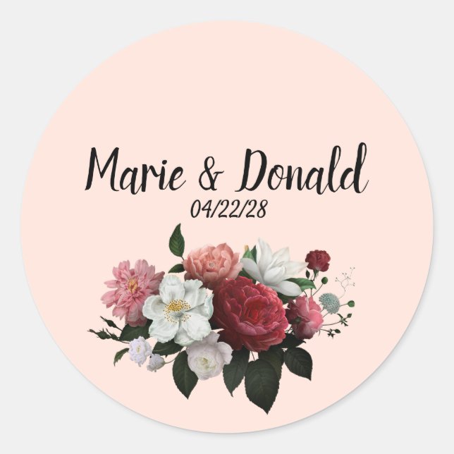 Sticker Rond Élégantes fleurs bordeaux et roses (Devant)