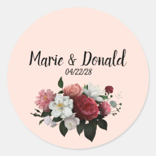 Sticker Rond Élégantes fleurs bordeaux et roses