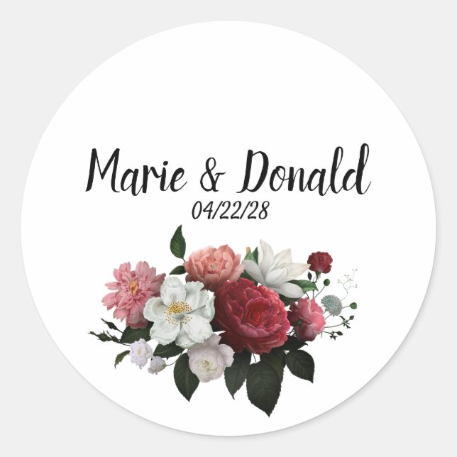 Sticker Rond Élégantes Fleurs Bourguignon et Rose (Devant)