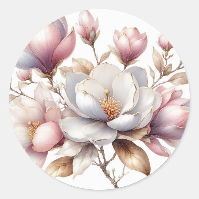 Sticker Rond Élégantes fleurs de magnolia aquarelle (Devant)