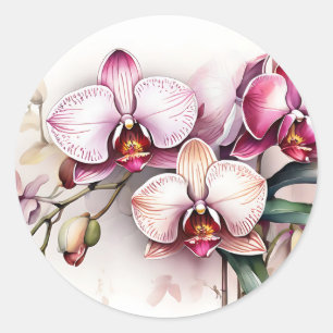 Sticker Rond Elégantes fleurs d'orchidées Aquarelle complexe