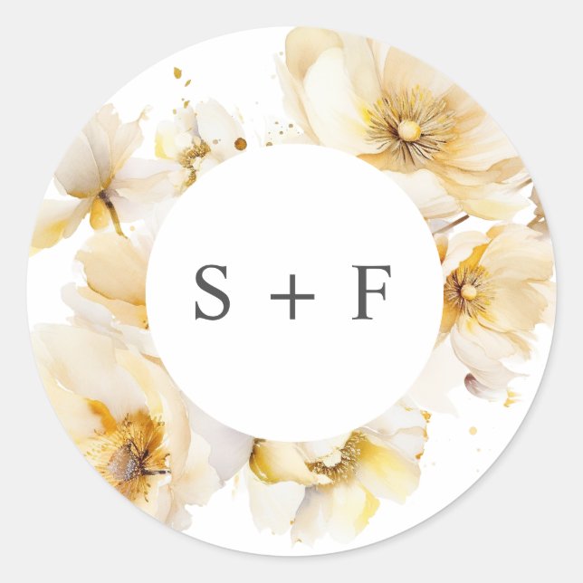 Sticker Rond Élégantes Initiales de Fleurs en Or Blanc pour Mar (Devant)