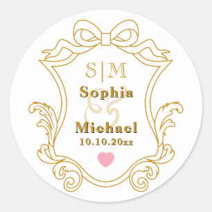 Sticker Rond Élégantes Initiales de Monogramme de Mariage sur O