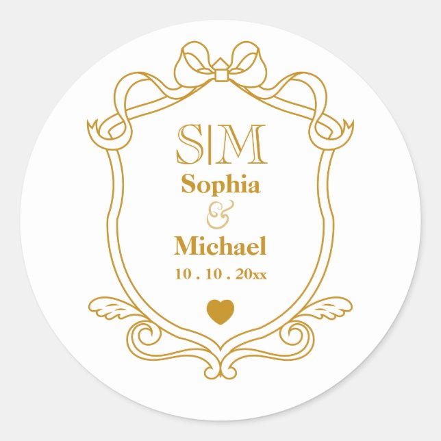 Sticker Rond Élégantes Initiales de Monogramme de Mariage sur O (Devant)