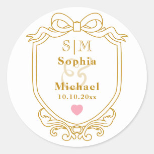 Sticker Rond Élégantes Initiales de Monogramme de Mariage sur O