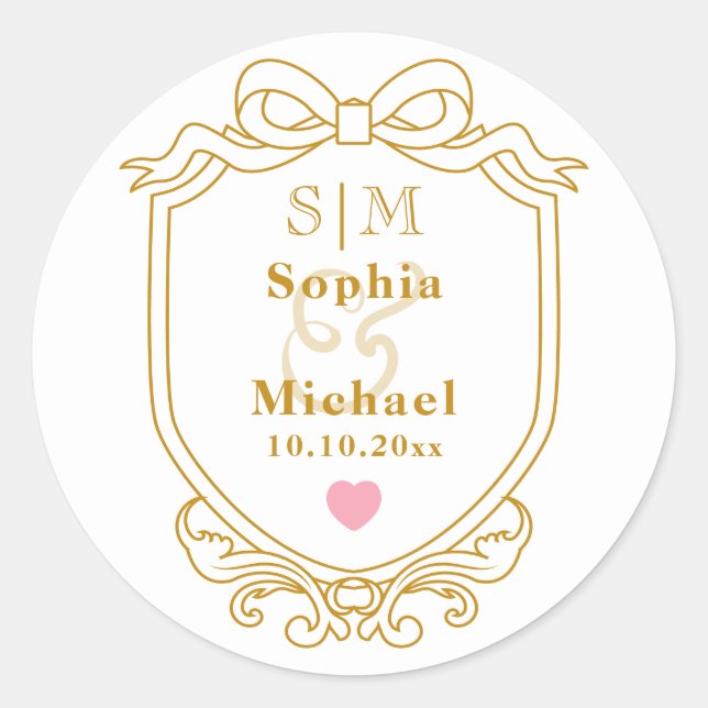 Sticker Rond Élégantes Initiales de Monogramme de Mariage sur O (Devant)