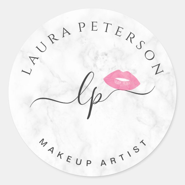 Sticker Rond Élégantes lèvres roses manuscrites calligraphie de (Devant)