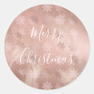 Sticker Rond Élégants flocons de neige en marbre doré rose en c