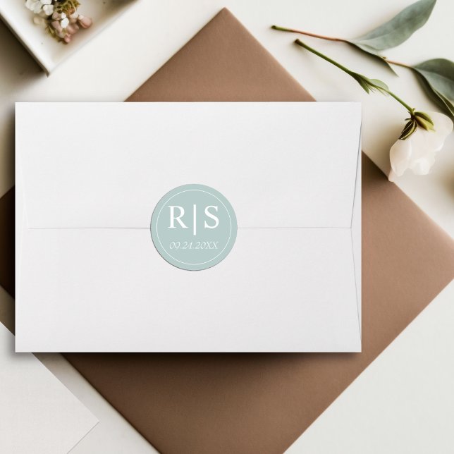 Sticker Rond Élégants initiales bleu mariage opal (Créateur téléchargé)