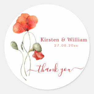 Sticker Rond Élégants pavots d'aquarelle - Merci Mariage