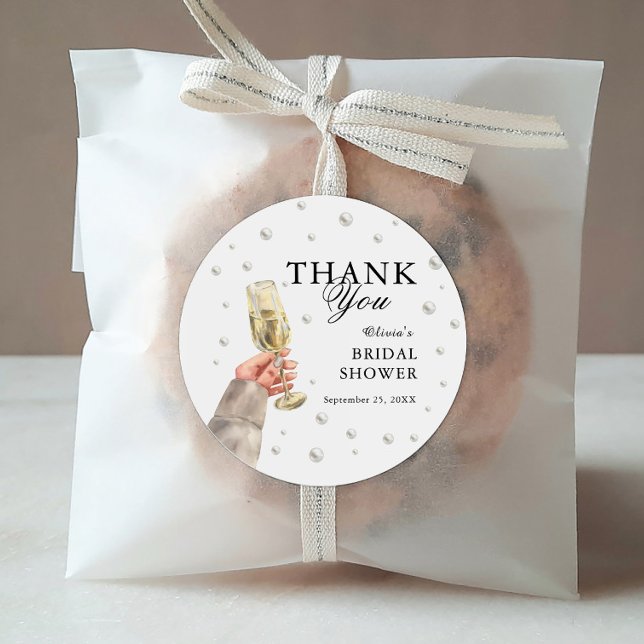 Sticker Rond Élégants Perles et Prosecco pour un Brunch de Show (Créateur téléchargé)