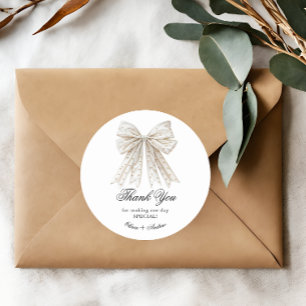 Sticker Rond Élégants Perles Nœud Papillon Shower de Mariage