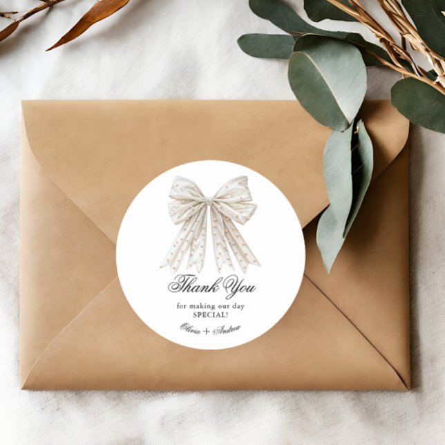 Sticker Rond Élégants Perles Nœud Papillon Shower de Mariage (Créateur téléchargé)