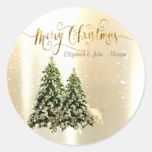 Sticker Rond Élégants,Sapins de Style,Père Noël Rennes