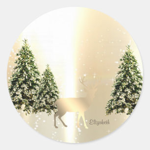 Sticker Rond Élégants,Sapins de Style,Père Noël Rennes