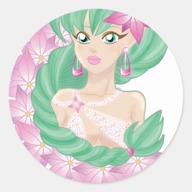 Sticker Rond Elément aux cheveux verts (Devant)