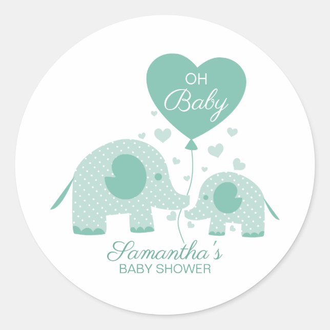 Sticker Rond Élément de fête de bébé éléphant vert menthe Oh Bé (Devant)