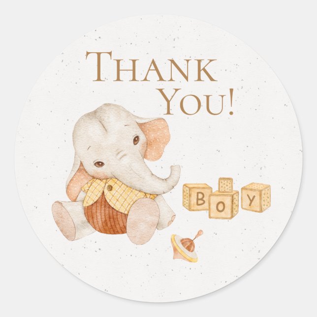 Sticker Rond Élément d'eau Cute Elephant Vintage Merci (Devant)