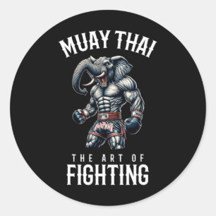 Sticker Rond Élément Muay Thai - Kickboxing Et Éléphant Thaï 