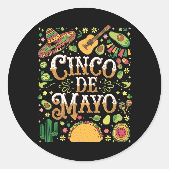 Sticker Rond Éléments de fête mignons de la fête Cinco De Mayo (Devant)