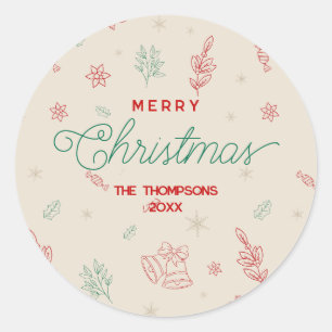 Sticker Rond Éléments de Noël minimaux mignons