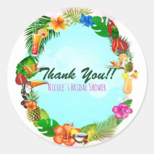 Sticker Rond Éléments d'été tropical hawaïen Cadre Luau Party