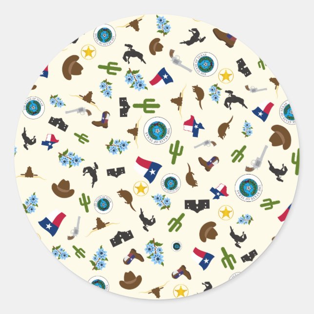 Sticker Rond Éléments texans - icônes d'état célèbres (Devant)