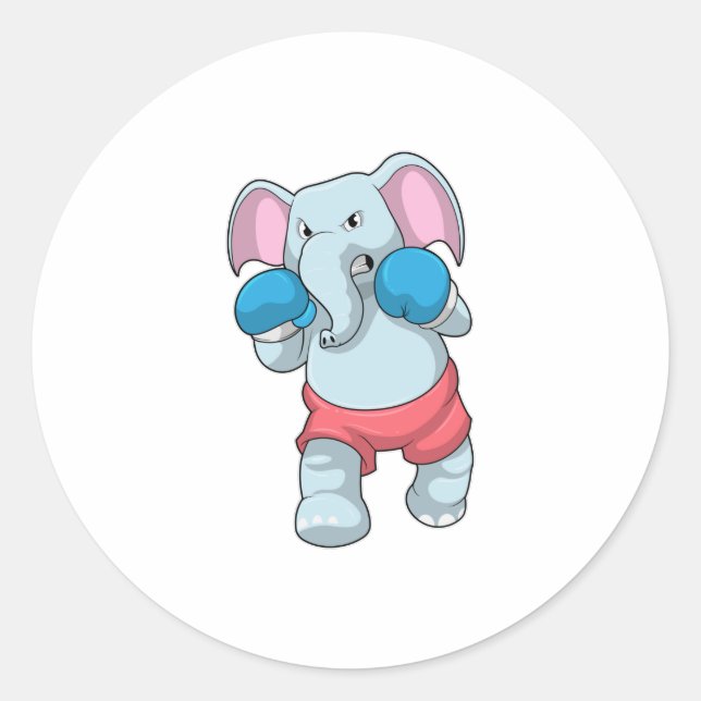 Sticker Rond Eléphant à la boxe avec gants de boxe (Devant)