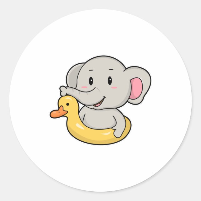 Sticker Rond Eléphant à la nage avec anneau de nage (Devant)