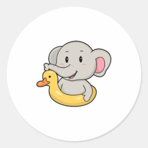 Sticker Rond Eléphant à la nage avec anneau de nage